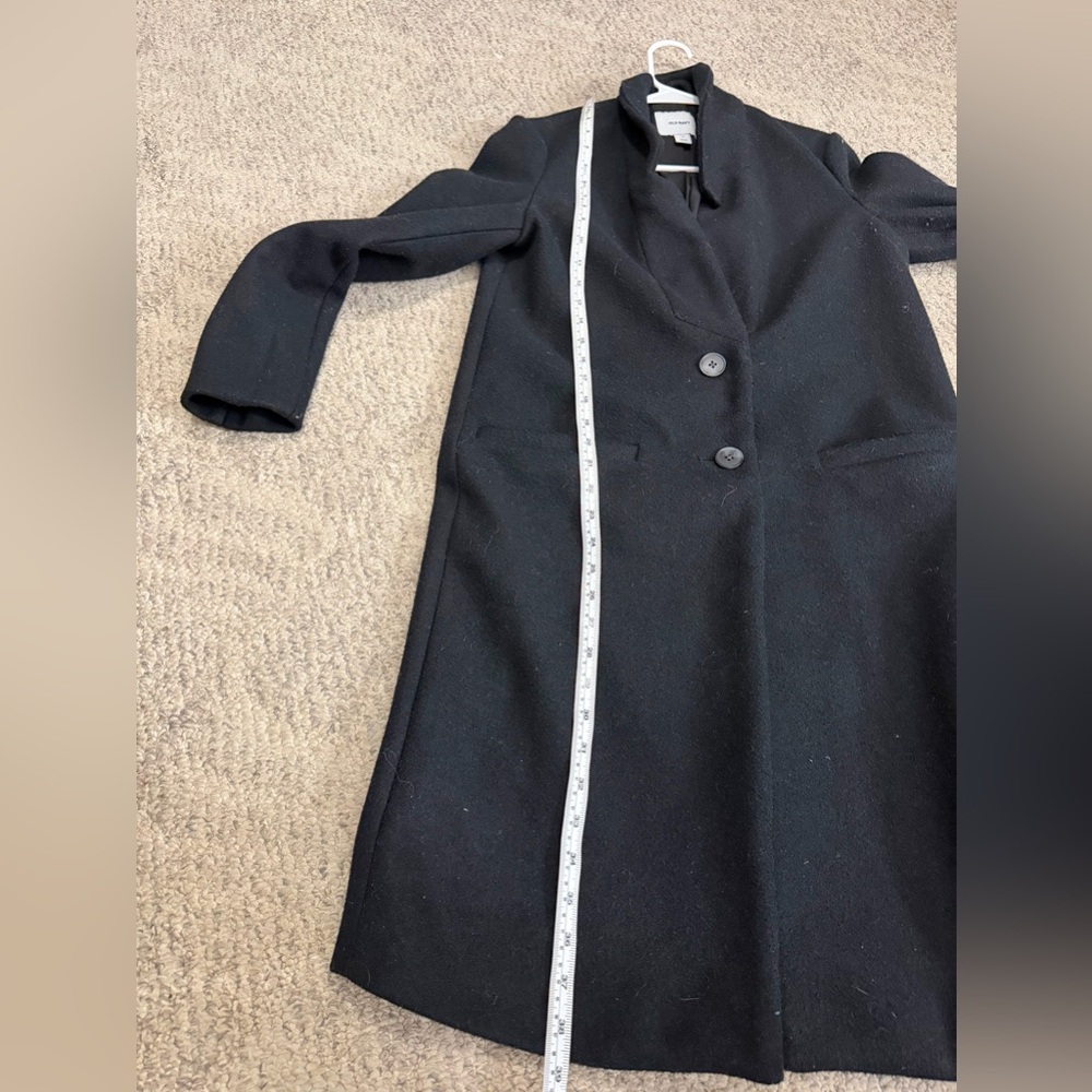 Old Navy Black Trench Coat XS Classic Long Minimal Jacket - Picture 3 of 6